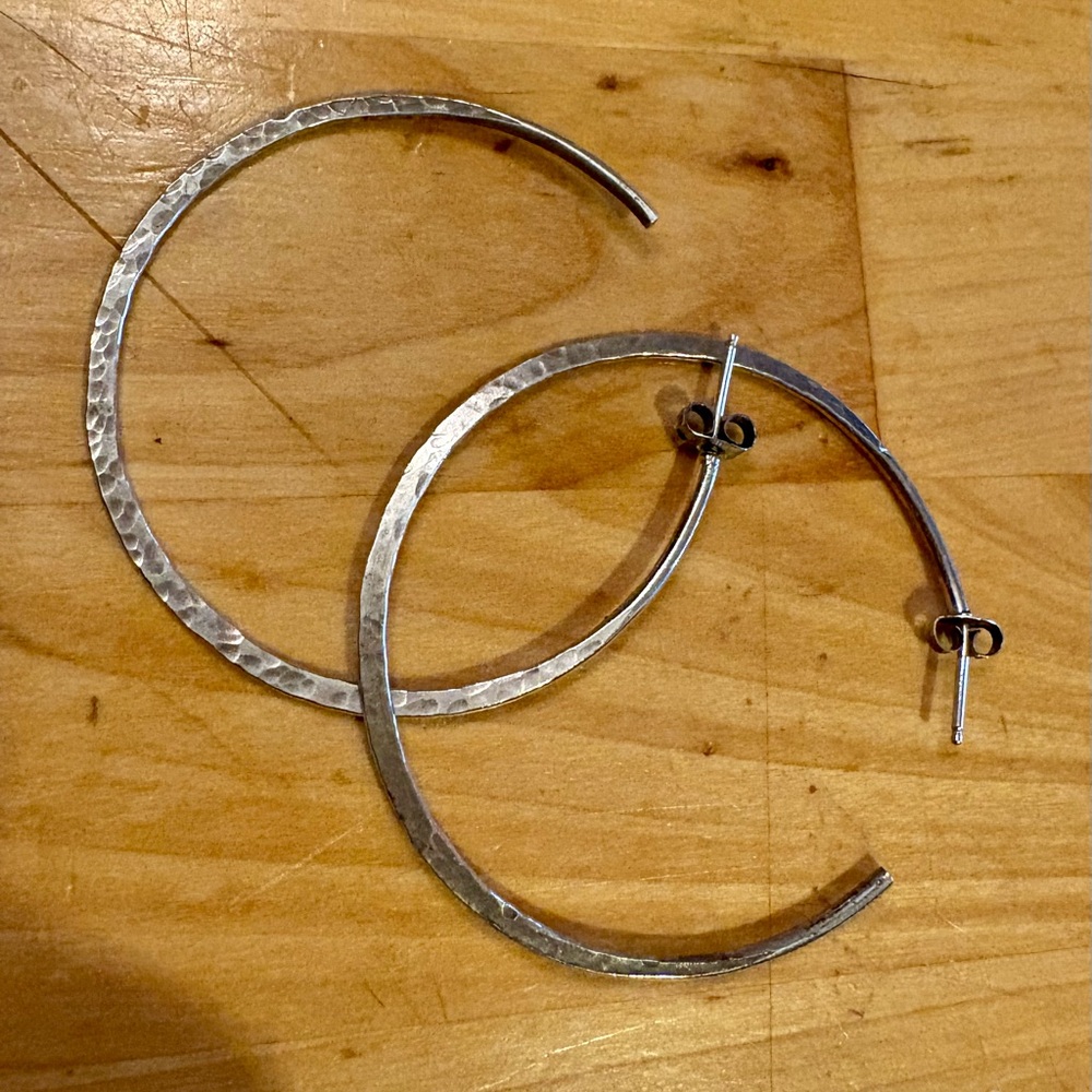 Handmade Silver Hammered Hoop Earrings